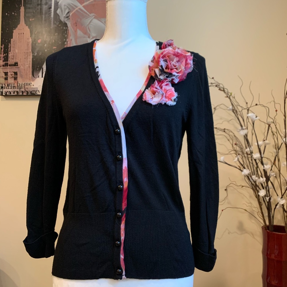 WHBM Cardigan Sweater with flower accents